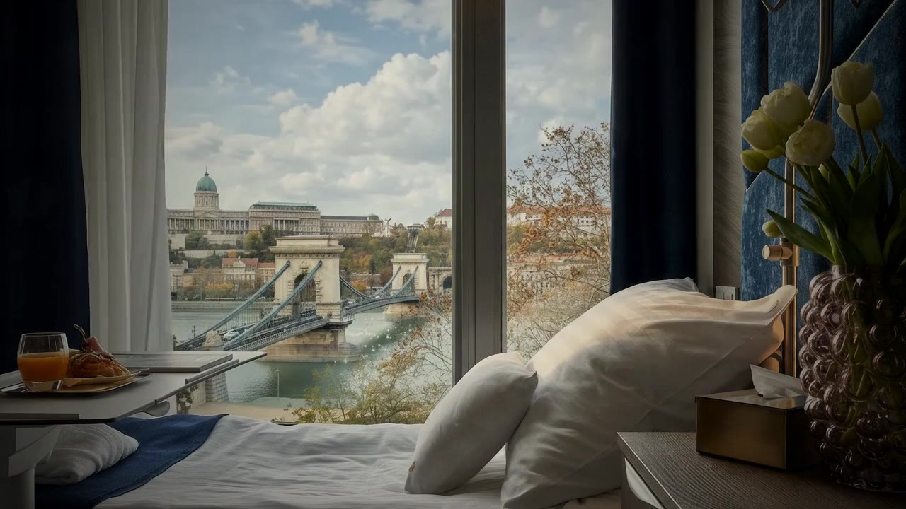 A room at Dr. Rose Private Hospital, looking out at the Chain Bridge and Buda Castle